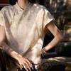 Miles de Flores Bordado Pesado Estilo Nacional Nuevo Estilo Chino Cuello Alto Camisa de Seda Nueva para Mujer Estilo Verano