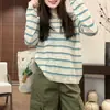 Suéter de Punto Grueso con Rayas y Bloques de Color de Manga Larga Talla Extra para Mujer, Cubre-Traje de Punto Casual con Protección Solar