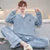 Conjunto de Pijama de Algodón Puro para Otoño e Invierno Primavera y Otoño Cuello de Solapa Manga Larga Pantalón Largo Corte Holgado Tallas Grandes Conjunto Cómodo para Estar en Casa
