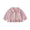 Conjunto de Cardigan de Pana Nuevo para Niñas de Primavera y Otoño con Cuello Peter Pan, Conjunto de Dos Piezas de Pantalón Largo de Lunares para Bebé Niña para Salidas