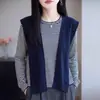 Chal atmosférico de punto de dos piezas para mujer, imitación lana, cuello redondo clásico a rayas, suéter suelto de manga larga para usar en capas