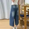 ¿Dónde está el naranjo? Jeans cropped vintage lavados con bigotes para mujer, pantalones rectos de pierna ancha holgados de verano, adelgazantes, de longitud media