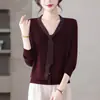 Suéter elegante y juvenil con cintas fluidas, nueva colección otoño/invierno 2026, se puede usar como capa interior o exterior, top de punto adelgazante para mujer