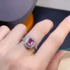 Anillo de Turmalina Pura Natural Plata de Ley S925 Incrustado con Cristales, Color Limpio, Buen Color de Fuego, Piedra Principal 6*7mm