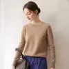 Suéter de cachemira de cuello redondo listo para usar de primera línea para mujer, estilo simple, nueva llegada de otoño, suéter de punto tipo pullover holgado para usar como capa base
