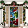 Cubierta de Puerta Navideña de Impresión Digital Transfronteriza Decoraciones Festivas para Patio Exterior Santa Claus de Dibujos Animados Cubierta de Puerta Elástica Cortina de Puerta