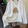 Camiseta de Manga Larga con Estampado de Dibujos Animados y Acabado Lijado Estilo Coreano para Mujer, Nueva, Otoño e Invierno, Cuello Redondo, Holgada, Base para Tallas Pequeñas