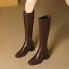 Botas acima do joelho, novos estilos outono/inverno, botas de salto alto, saltos grossos, bico quadrado, zíper lateral, botas de montaria de cano alto, botas longas para mulheres