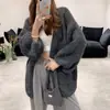 Casaco suéter feminino de comprimento médio, estilo casual, solto, macio e suave, novo estilo de outono, cardigã de tricô com manga morcego