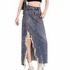 Saia jeans irregular saia feminina verão senso de design nicho rasgada comprimento médio hot girl franja fenda saia moda