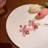 Brincos Pendentes Coração com Laço Rosa Design de Nicho de Alta Qualidade para Mulheres Exagerados Doces Únicos Super Bonitos Joias para Orelha