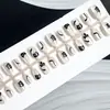 Celebridade da Internet Nova Arte de Unha Preto e Branco Graffiti Gato Estilo Pintado à Mão Unha Postiça com Cauda Longa
