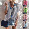 Amazon Export Roupas Femininas 2025 Verão Europeu e Americano Cor Doce Tamanho Grande Cor Pura Decote V Solta Manga Curta Camiseta Tops Femininos
