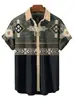 Camisa de Manga Curta com Gola Alta Masculina Temu Europeia e Americana Transfronteiriça Estilo Étnico Cardigã com Estampa 3D de Botão Único