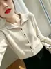 Cárdigan de Punto con Solapa Ropa Exterior para Mujer 2026 Otoño Nuevo Estilo Manga Larga Holgado Versátil Tejido Suéter Top Elegante
