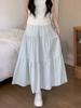 Vestido Largo de Tres Capas a Cuadros Estilo Fresco para Mujer Verano Estilo Dulce Combinable Elegante Ajustado Línea A Paraguas Empalme Vestido Pastel