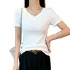 Camiseta Blanca de Manga Corta con Escote en V y Estampado de Espina de Pescado para Mujer, Diseño Ajustado Primavera/Verano 2026, Elegante Top Básico