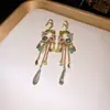 Brincos Redondos Coloridos Retro com Franjas e Cravejados de Diamante, Ganchos de Orelha Estilo Étnico Boêmio, Brincos de Luxo Leve e de Alta Qualidade para Venda por Atacado