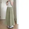 Calça-Saia Cinza Yamamoto Plus Size Estilo Hong Kong para Mulheres, Verão Fina de Cintura Alta Solta Simples de Seda de Gelo Preguiçosa de Perna Larga