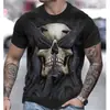 Camiseta Masculina Nova Transfronteiriça Europeia e Americana Impressão 3D Série de Terror Escuro Casual Tendência Street Manga Curta Gola Redonda