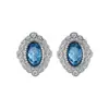 Pendientes de botón de plata de ley S925 estilo francés, elegantes, ovalados, con circonita azul marino, para mujer, nicho, lujo ligero, retro, moda, versátiles