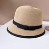 Sombrero de Pescador Liso Elegante de Contraste Lateral Estilo Japonés Sombrero de Paja para Sol de Verano para Mujer Sombrero de Cubeta con Lazo Sombrero de Playa Simple
