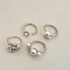Anillo Liso Perlado de Alto Brillo Estilo Coreano, Anillo Abierto Apilable, Anillo Elegante Versátil Hecho a Mano con Incrustaciones de Diamantes Estilo Ins de Lujo Ligero para Mujeres