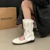 Sandálias de Design de Nicho Coreano para Mulheres 2025 Novo Verão Laço Botas de Pilha Plissadas Estilo Ballet Botas de Cano Médio
