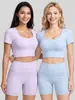 Top de Yoga Juyitang Malla Color Durazno sin Espalda de Manga Corta Alta Elasticidad con Almohadillas Extraíbles en el Pecho para Deporte, Running, Entrenamiento y Fitness para Mujer