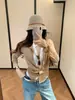 ONIVINTAG Ouni Otoño Nuevo Patchwork de Lino Falso Dos Piezas Top de Punto Cardigan Mujer 7392