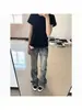 Jeans de Pierna Ancha Rectos Ajustados con Desgarros Estilo Retro Americano Chica Picante para Mujer Otoño Adelgazantes Modernos Pantalones Largos hasta el Suelo