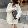 Casaco Cardigan de Tricô Feminino Outono Inverno Estilo Preguiçoso Solto Comprimento Médio Peludo Veludo de Visão Cor de Rosa
