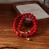 Pulsera de Cinabrio Natural con Diseño de Doble Círculo de Calabaza y Flor de Loto, Perlas de Arena de Cristal de Mineral Crudo de Alto Contenido, Accesorios de Estilo Chino al por Mayor