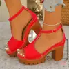 Sandalias de verano nuevas de tacón alto de poliuretano de talla grande para mujer, transfronterizas europeas y americanas, sandalias peep-toe europeas y americanas, venta al por mayor de tallas grandes