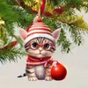 Promoção Quente de Natal Enfeites de Gato Fofo Enfeites Pingentes Acrílicos de Natal Janela de Árvore de Natal Etiqueta Pendurada de Decoração de Natal