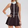 Vestido de Tenis Caijue para Mujer con Almohadillas en el Pecho, Anti-Exposición, Cuello Alto, Cremallera, Falda de Corte A, Vestido Deportivo de Bádminton