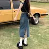 Saia Jeans para Mulheres Primavera, Verão e Outono 2025 Tendência Versátil Novo Estilo Pequena Linha A Cintura Alta Fenda Quadril Longa