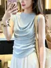 Top de Punto sin Mangas Azul Claro para Mujer, Nuevo Estilo Verano 2026, Patchwork, Agradable al Tacto, Transpirable, Corte Ajustado