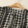 Foto Real de Chaleco Coreano Sin Mangas Cuadros Babydoll Top Nuevo para Mujer Holgado con Borde de Oreja Cuello Redondo Camisa Verano