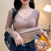 Tops Calientes para Mujer en Invierno, Terciopelo Engrosado con Almohadillas en el Pecho, Ropa de Otoño con Cuello en V, Camisetas Básicas Ajustadas, Camisas de Manga Larga