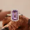 Anel Retangular de Citrino Natural e Ametista para Mulheres Prata Esterlina S925 Anel de Pedra Colorida Transmissão Ao Vivo Joias Novas Atacado
