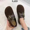 Sapatos femininos estilo Birkenstock em couro legítimo, novo modelo 2026, sola macia, confortáveis para os pés, sapatos preguiçosos de calçar sem cadarço