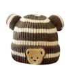 Ins Outono e Inverno Estilo Coreano Chapéu de Malha Infantil para Meninos e Meninas Bebê Listrado Urso Chapéu de Lã com Borda Enrolada Pele de Melão Quente Chapéu