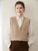 2025 Nuevo Chaleco de Punto de Cachemira de Color Puro para Mujer Holgado de Otoño e Invierno Aspecto Adelgazante con Capas Cuello en V de Doble Hilo Chaleco Grueso