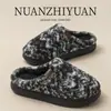 Chinelos de Algodão Pelúcia Retrô Hamuding para Mulheres, Roupa de Casa de Inverno, Quente com Veludo Plus, Solado Grosso, Antiderrapante, Bico Fechado, Chinelos Peludos, Sapatos para Exterior