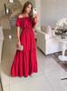 AliExpress cross-border europeu e americano comércio exterior novo verão gola de uma palavra manga curta longo feminino 7 cores vestido plissado feminino