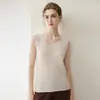 Chaleco de cachemira 100% puro para mujer con cuello en U, sin mangas, nuevo estilo otoño e invierno, camiseta básica de punto liso simple, moderno