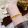 Nuevo Pulsera de la Fortuna Tradicional Estilo Chino Chapada en Oro Incrustada de Diamantes con Forma de Calabaza para Mujeres, Textura de Oro Imitación, Pulsera Lujosa, Joyería de Regalo