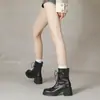 Botas Martin Cómodas con Cordones para Mujer, Botines de Tacón Alto de Cuero Suave, Nuevo Estilo Otoño e Invierno, Versátiles, Cierre Trasero, Punta Redonda, Tacón Grueso, Botas Ajustadas