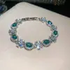 Um Toque de Verde Oliva~ Pulseira Flor Folha de Zircônia Oval, Pulseira Doce Estilo Floresta, Joias com Sensação de Luxo Leve e de Alta Qualidade
